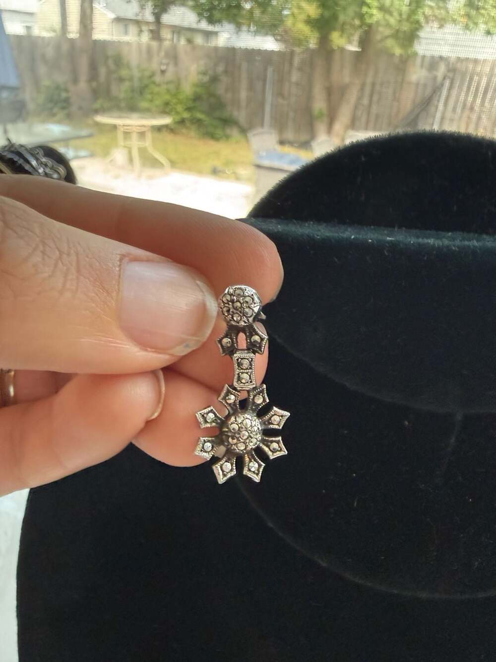 Sterling Silver Marcasite Star Drop Earrings Vintage